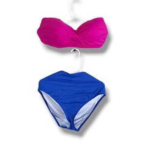 torrid Pink & Blue Colorblock Bikini High-Waist Bandeau Strapless Colourful Plus